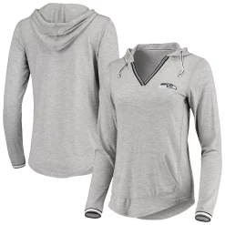 Women's Antigua Heathered Gray Seattle Seahawks Warm-Up Tri-Blend Hoodie Long Sleeve V-Neck T-Shirt