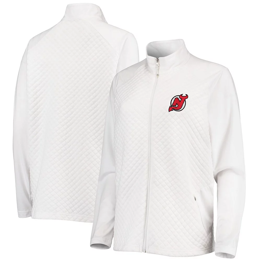 Women's Antigua White New Jersey Devils Gossamer Raglan Full-Zip Jacket