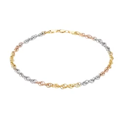 Au Naturale Tri-Tone 10k Gold Double Link Cable Chain Anklet