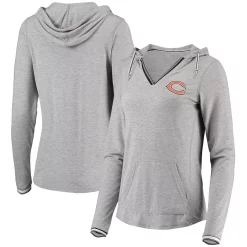 Women's Antigua Heathered Gray Chicago Bears Warm-Up Tri-Blend Hoodie Long Sleeve V-Neck T-Shirt