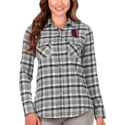 Women's Antigua Navy/Gray St. Louis City SC Ease Flannel Long Sleeve Button-Up Shirt