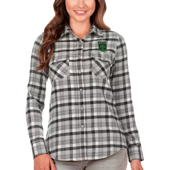 Women's Antigua Black/Gray Austin FC Ease Flannel Long Sleeve Button-Up Shirt