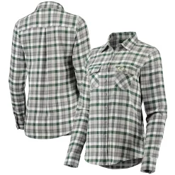 Women's Antigua Green/Gray Green Bay Packers Ease Flannel Button-Up Long Sleeve Shirt