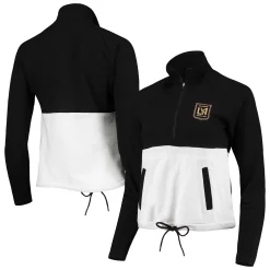 Women's Antigua Black/White LAFC Harbor Raglan Half-Zip Jacket