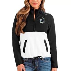 Women's Antigua Black/White Minnesota United FC Harbor Raglan Half-Zip Jacket