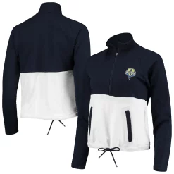 Women's Antigua Navy/Olympic White Seattle Sounders FC Harbor Raglan Half-Zip Jacket