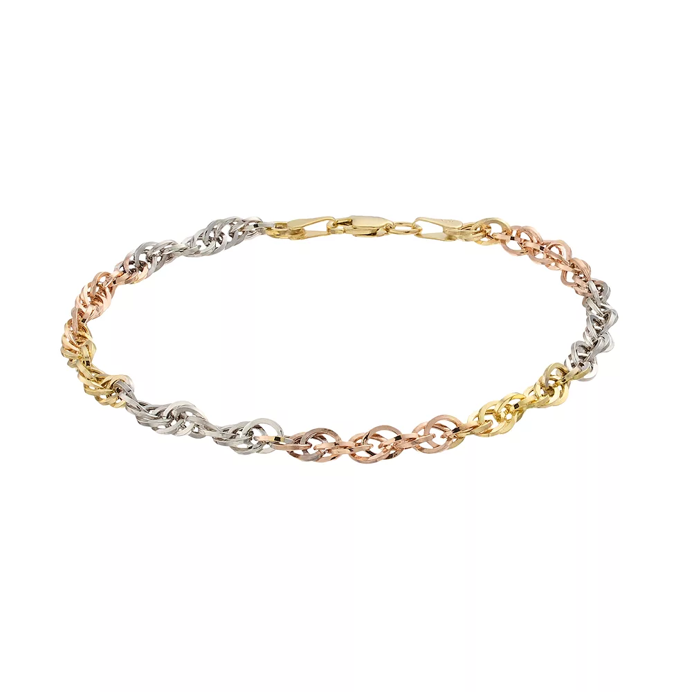 Au Naturale 10k Tricolor Gold Rope Chain Bracelet