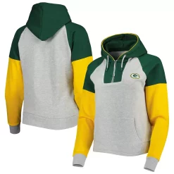 Women's Antigua Heathered Gray/Green Green Bay Packers Jackpot Raglan Half-Zip Pullover Hoodie
