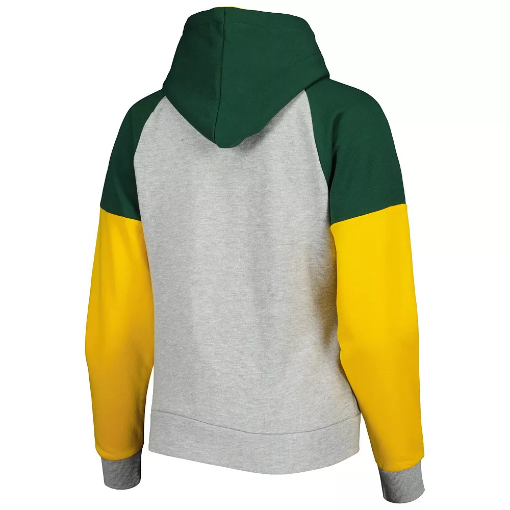 Women's Antigua Heathered Gray/Green Green Bay Packers Jackpot Raglan Half-Zip Pullover Hoodie - Image 4