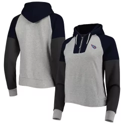 Women's Antigua Heathered Gray/Navy Tennessee Titans Jackpot Raglan Half-Zip Pullover Hoodie