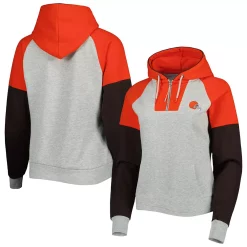 Women's Antigua Heathered Gray/Orange Cleveland Browns Jackpot Raglan Half-Zip Pullover Hoodie