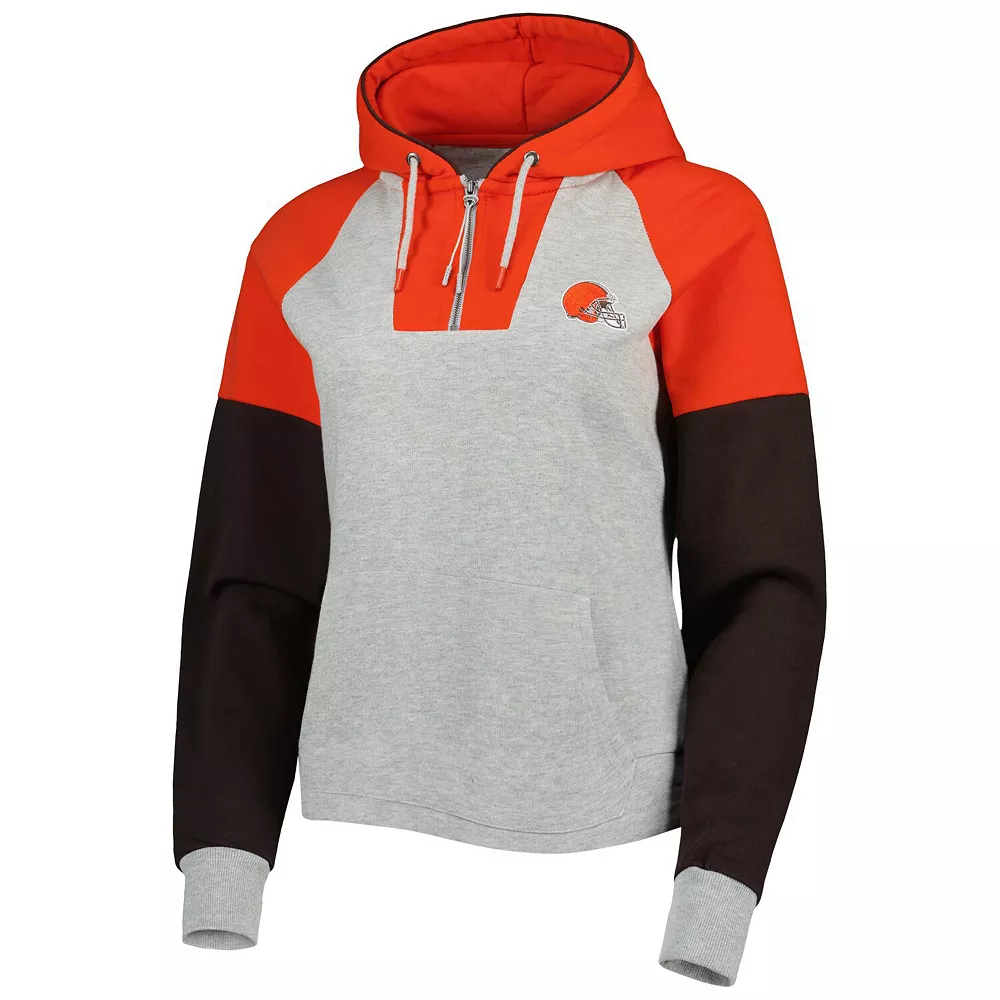 Women's Antigua Heathered Gray/Orange Cleveland Browns Jackpot Raglan Half-Zip Pullover Hoodie - Image 3