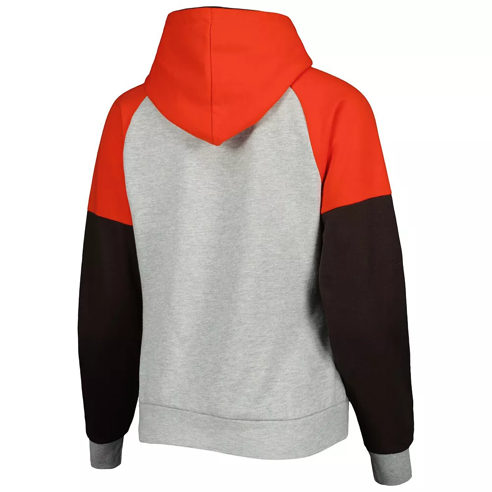 Women's Antigua Heathered Gray/Orange Cleveland Browns Jackpot Raglan Half-Zip Pullover Hoodie - Image 4