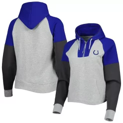 Women's Antigua Heathered Gray/Royal Indianapolis Colts Jackpot Raglan Half-Zip Pullover Hoodie