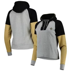Women's Antigua Heathered Gray/Black New Orleans Saints Jackpot Raglan Half-Zip Pullover Hoodie