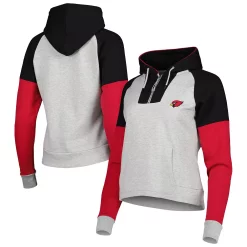 Women's Antigua Heathered Gray/Black Arizona Cardinals Jackpot Raglan Half-Zip Pullover Hoodie