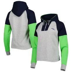 Women's Antigua Heathered Gray/Navy Seattle Seahawks Jackpot Raglan Half-Zip Pullover Hoodie