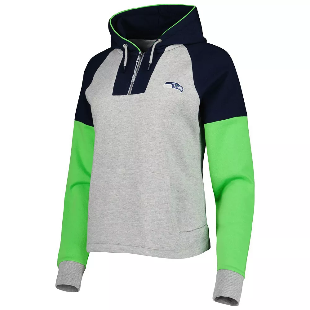 Women's Antigua Heathered Gray/Navy Seattle Seahawks Jackpot Raglan Half-Zip Pullover Hoodie - Image 3