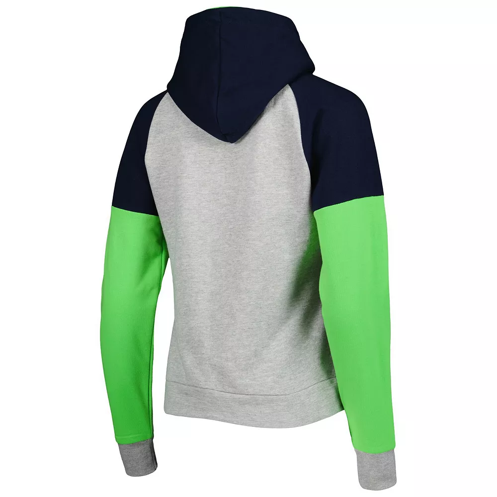 Women's Antigua Heathered Gray/Navy Seattle Seahawks Jackpot Raglan Half-Zip Pullover Hoodie - Image 4