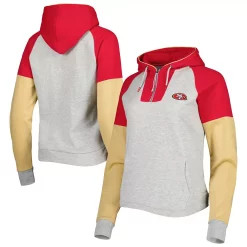Women's Antigua Heathered Gray/Scarlet San Francisco 49ers Jackpot Raglan Half-Zip Pullover Hoodie
