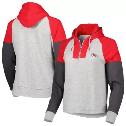 Women's Antigua Heathered Gray/Red Kansas City Chiefs Jackpot Raglan Half-Zip Pullover Hoodie