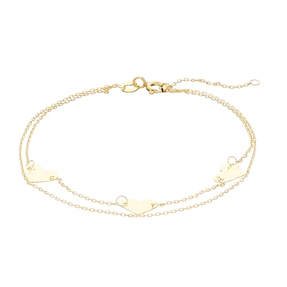 Au Naturale 14k Gold Heart Links Two Row Bracelet