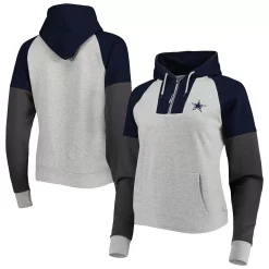 Women's Antigua Heathered Gray/Navy Dallas Cowboys Jackpot Raglan Half-Zip Pullover Hoodie