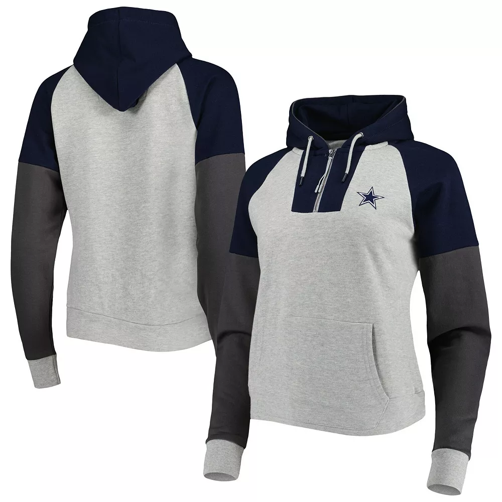 Women's Antigua Heathered Gray/Navy Dallas Cowboys Jackpot Raglan Half-Zip Pullover Hoodie - Image 2