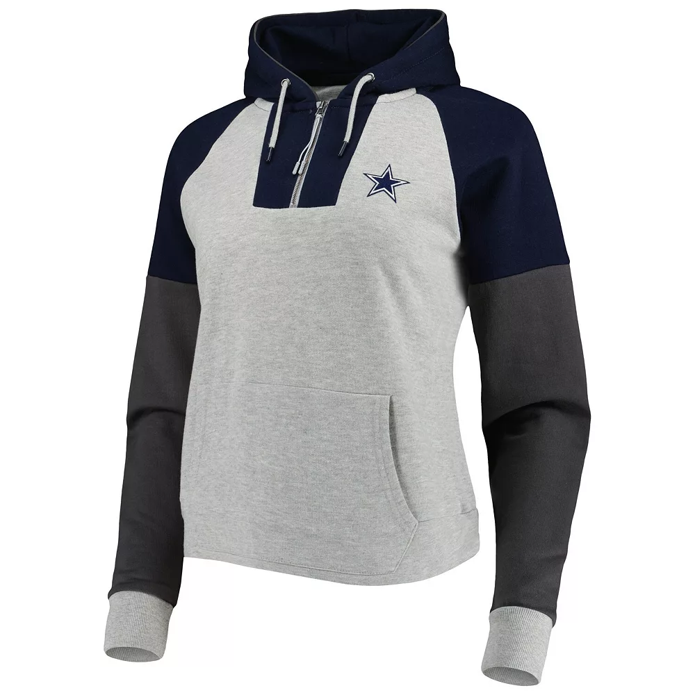 Women's Antigua Heathered Gray/Navy Dallas Cowboys Jackpot Raglan Half-Zip Pullover Hoodie - Image 3