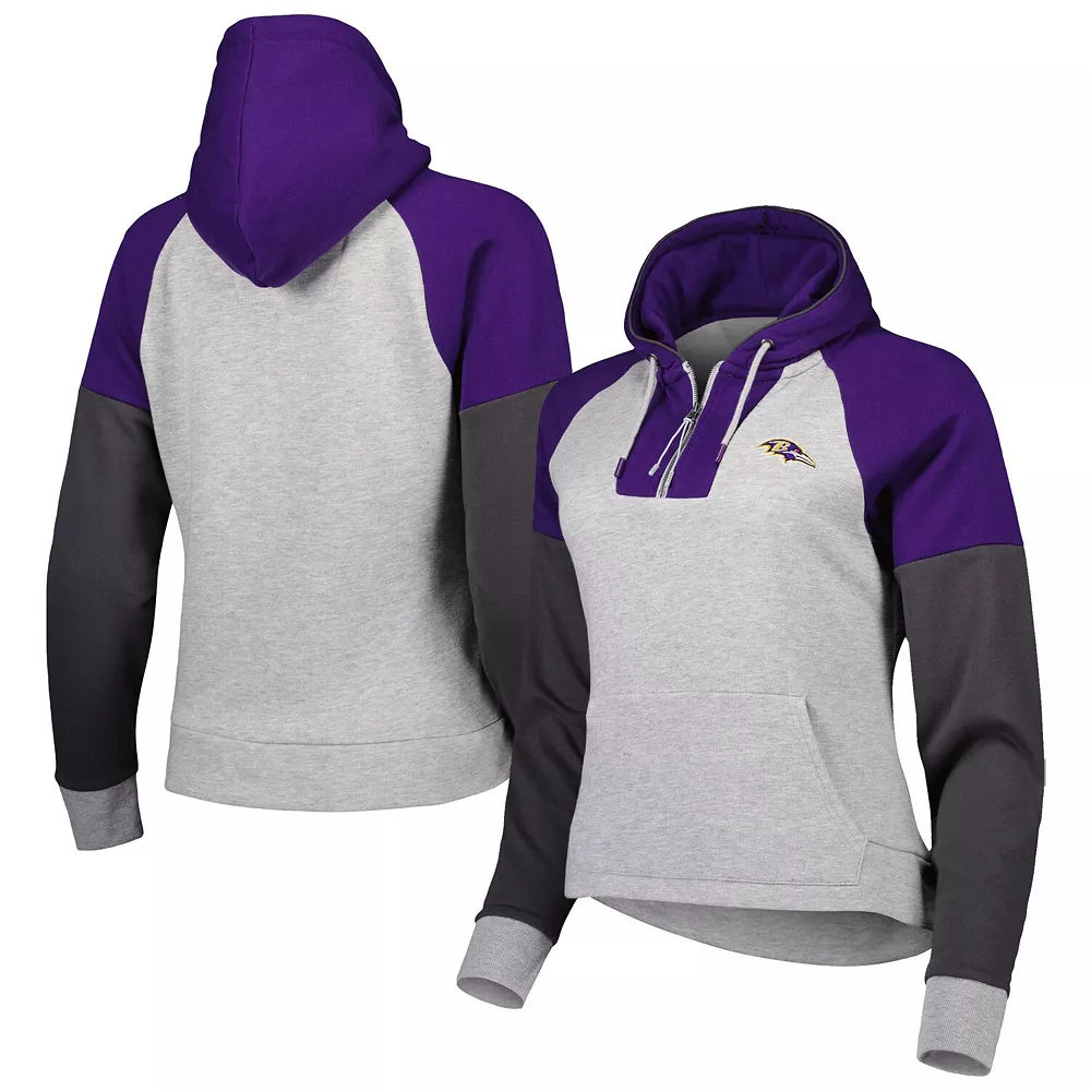 Women's Antigua Heathered Gray/Purple Baltimore Ravens Jackpot Raglan Half-Zip Pullover Hoodie - Image 2