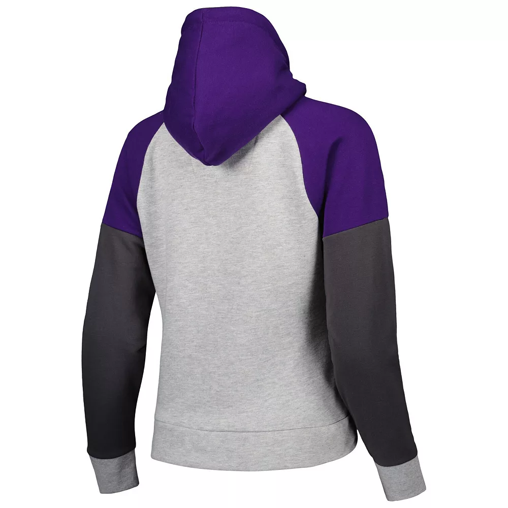 Women's Antigua Heathered Gray/Purple Baltimore Ravens Jackpot Raglan Half-Zip Pullover Hoodie - Image 4