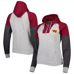 Women's Antigua Heathered Gray/Burgundy Washington Commanders Jackpot Raglan Half-Zip Pullover Hoodie