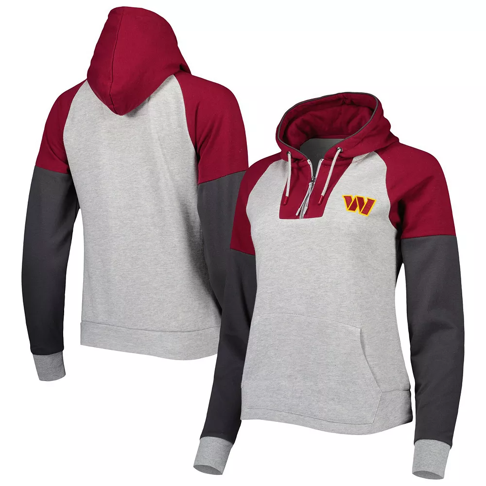 Women's Antigua Heathered Gray/Burgundy Washington Commanders Jackpot Raglan Half-Zip Pullover Hoodie