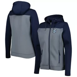Women's Antigua Deep Sea Blue/Gray Seattle Kraken Protect Full-Zip Jacket